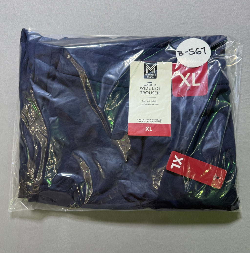 NWT Member's Mark Soft Knit High Waisted Wide Leg Trouser Women's XL Blue Preppy
