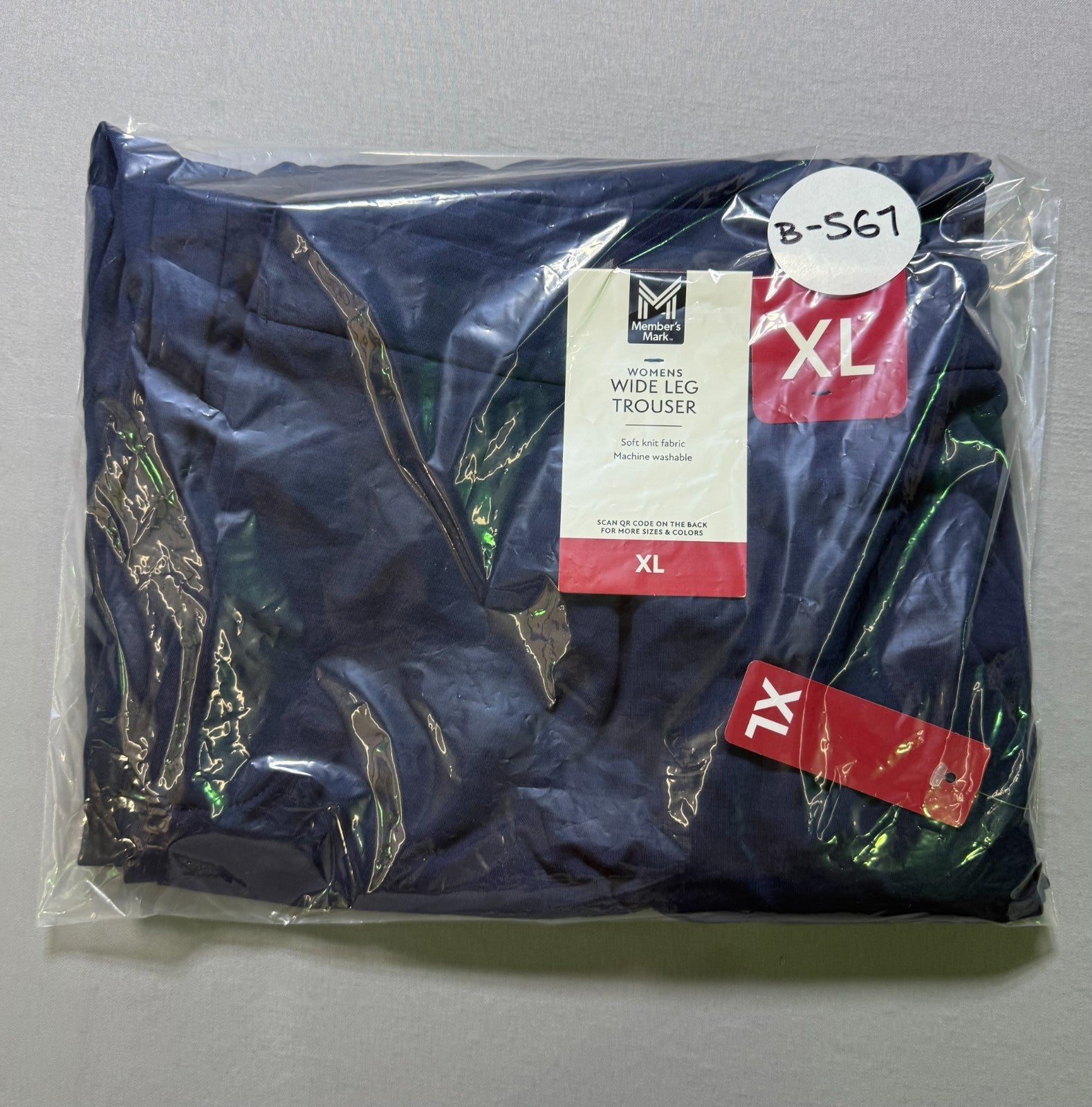 NWT Member's Mark Soft Knit High Waisted Wide Leg Trouser Women's XL Blue Preppy