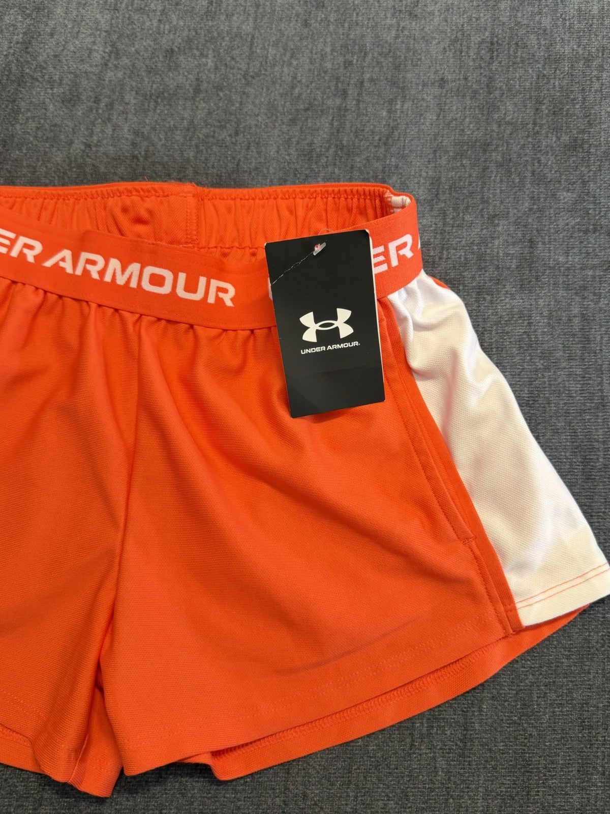Under Armour G-Tech Play Up Shorts Girls Medium Orange Elastic Waist Classic
