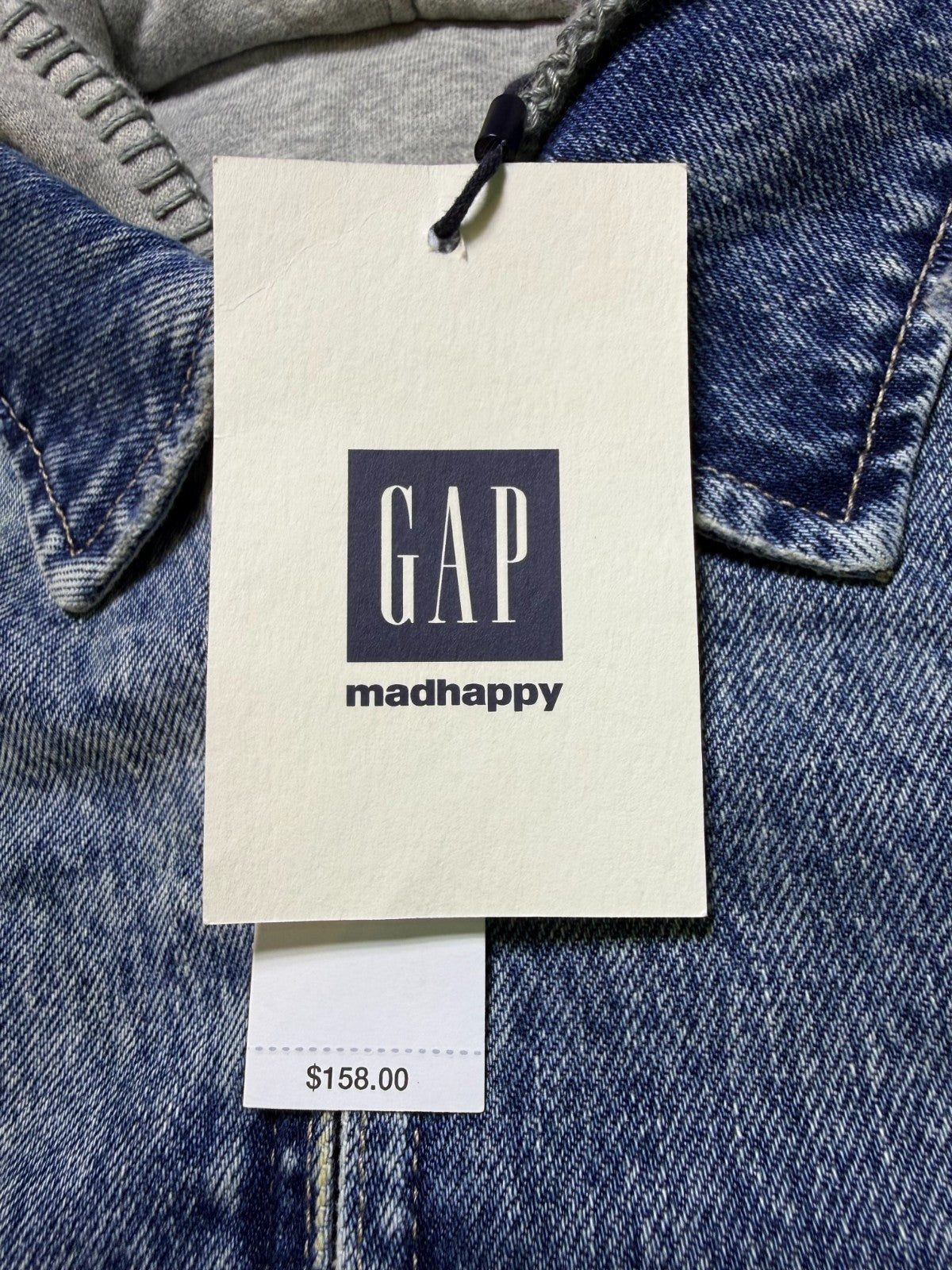 Gap X MadHappy Denim Jacket Men's Medium Blue Full-Zip Hooded Long Sleeve Collar
