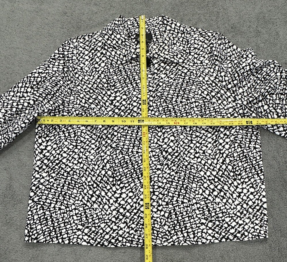 First Option Too Womens Black/White Print 3/4 Sleeves Collared Jacket Size 24W