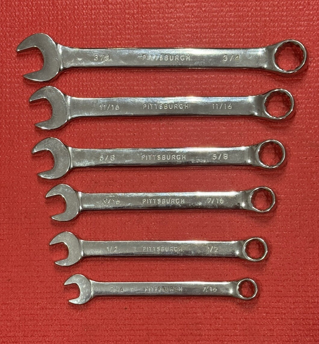 Pittsburgh Tools 6 PC SAE Chrome Vanadium Combination Wrench Set 12PT