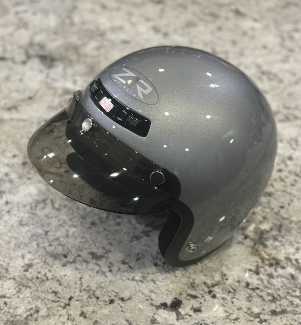 Z1R Open Face Helmet Gloss Silver, Unisex Size XS DOT Motorcycle Helmet NEW