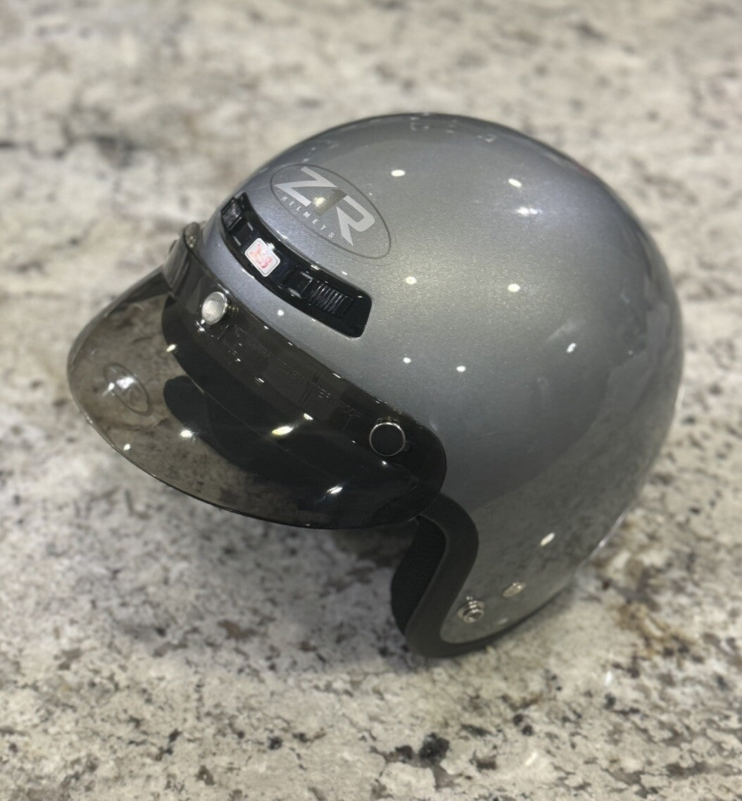 Z1R Open Face Helmet Gloss Silver, Unisex Size XS DOT Motorcycle Helmet NEW