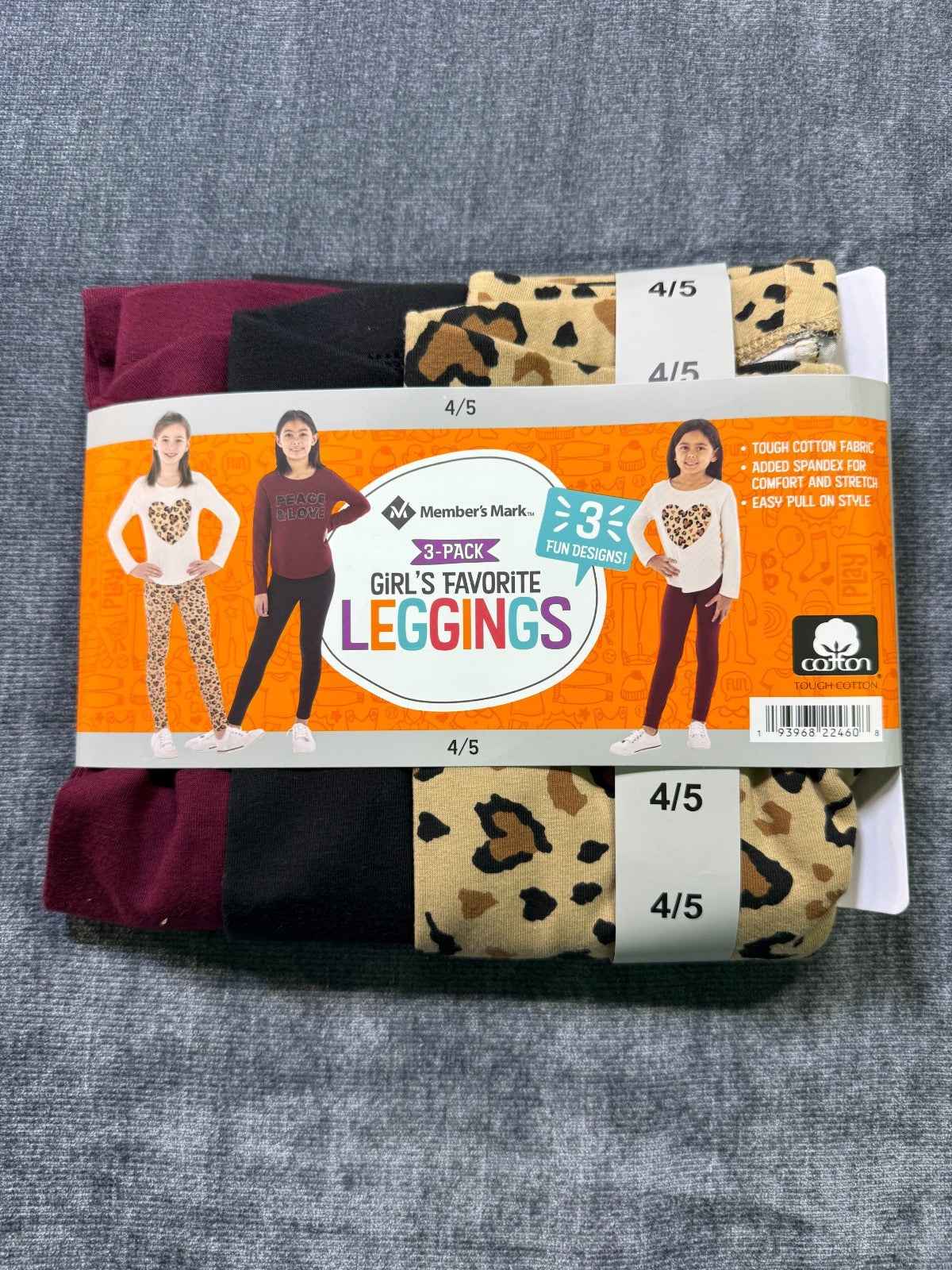 NWT Member's Mark My Favorite Leggings Girls 4/5 Multicolor Preppy - 3-Pack