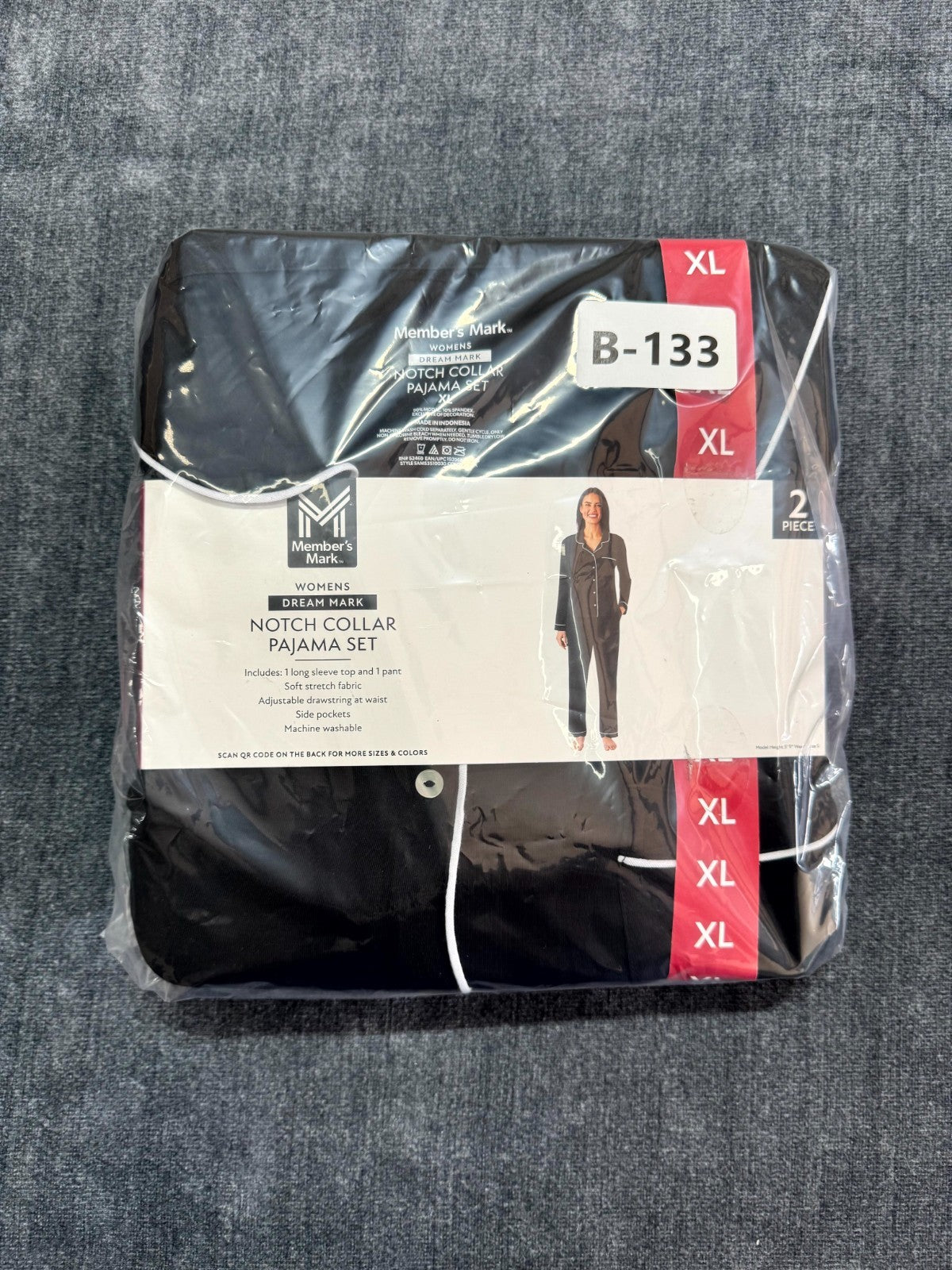 NEW Members Mark Notch Collar Pajama Set 2-Piece Women's XL Black Long-Sleeve
