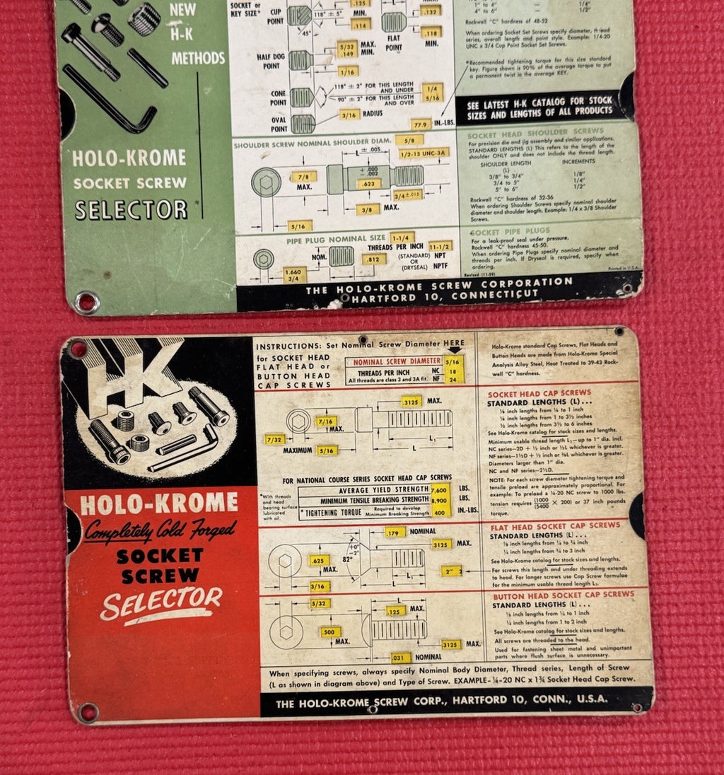 Vintage Holo-Krome Socket Screw Selector manual Lot Of 2 Made In USA -Rare