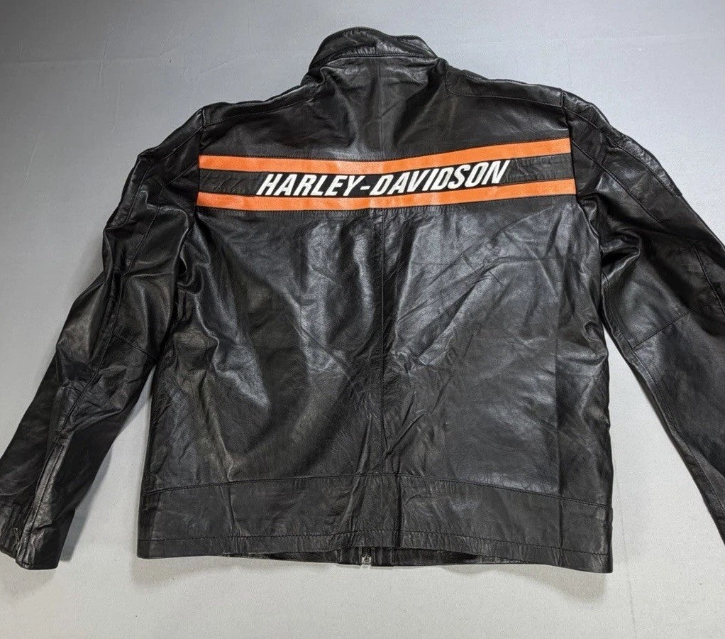Real Leather Harley Davidson Embroidered Mens XL Motorcycle Biker Leather Jacket