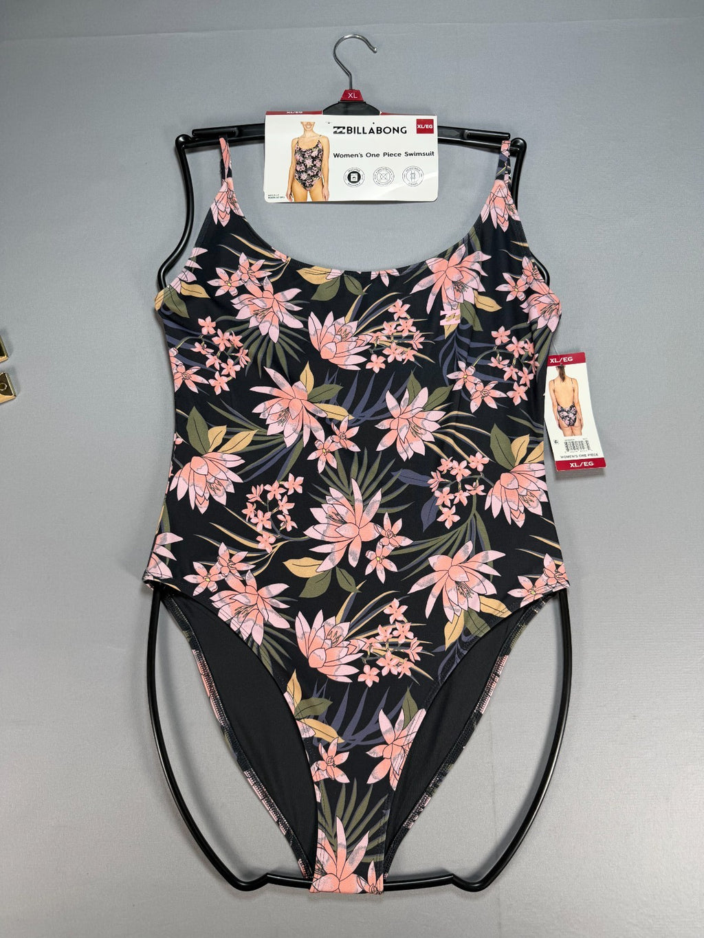 NWT Billabong One-Piece Swimsuit Women's XL Black Floral Sleeveless Summer Gear