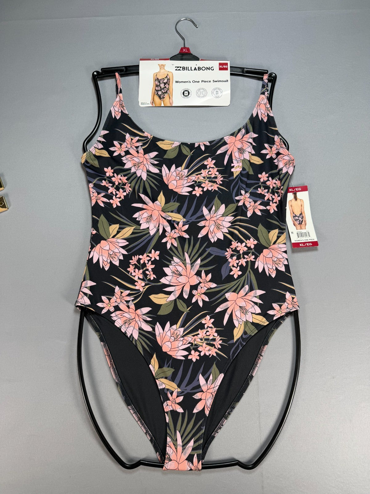 NWT Billabong One-Piece Swimsuit Women's XL Black Floral Sleeveless Summer Gear