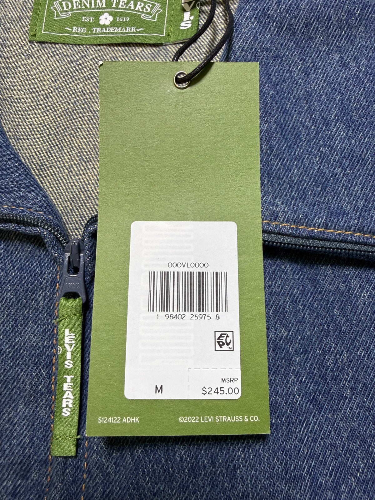NWT Levi's X Tears Denim Track Jacket Men Medium Blue Full-Zip Collared Pockets
