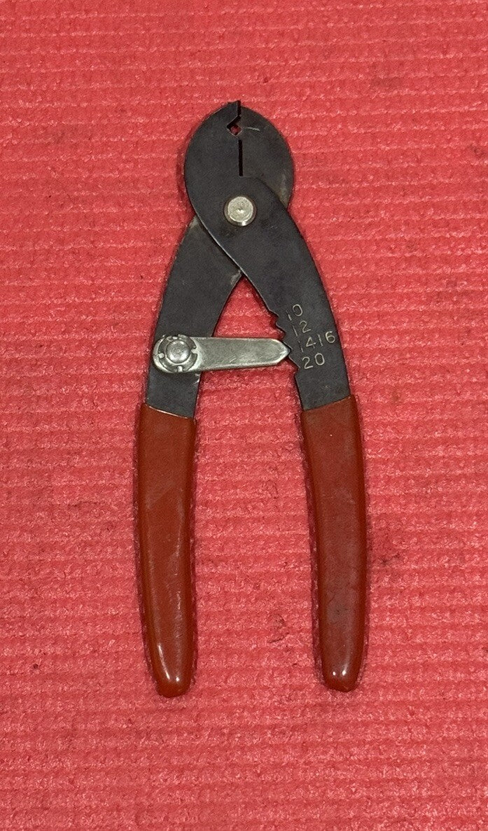 Vintage RARE Wire Stripper & Cutter w/ Red Cushioned Grip Handle