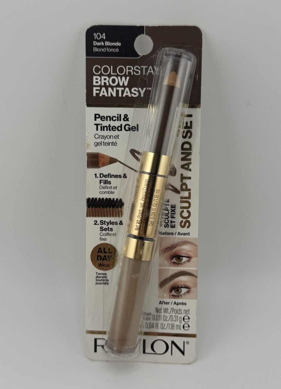 NEW Revlon ColorStay Brow Fantasy Eyebrow 2-in-1 Gel & Pencil 104 Dark Blonde
