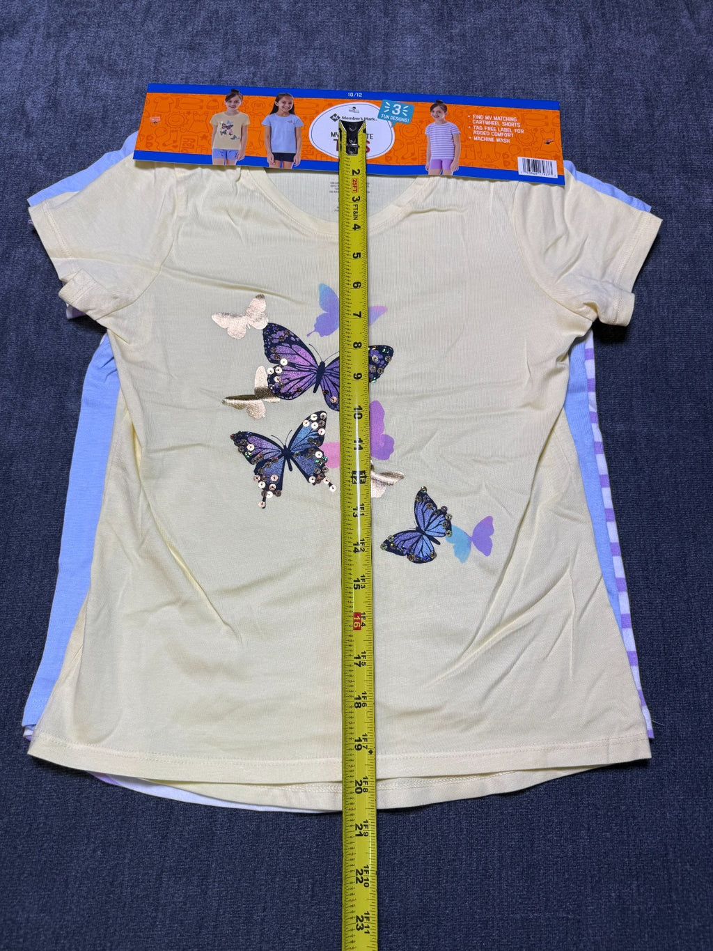 NWT Member's Mark My Favorite Active Tees Girls 10/12 Multicolor Casual - 3-Pack
