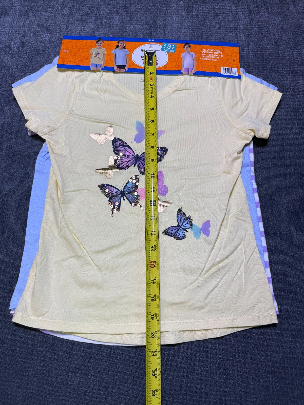 NWT Member's Mark My Favorite Active Tees Girls 10/12 Multicolor Casual - 3-Pack