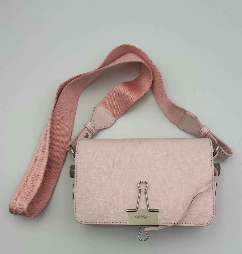 Off-White Pale Pink Binder Clip Leather Crossbody Bag Women's Modern Streetwear