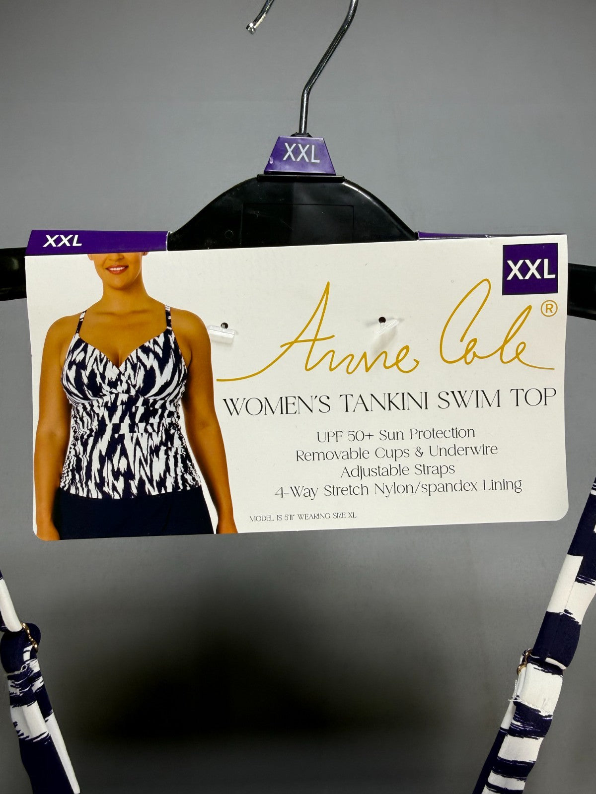 NWT Anne Cole Limited Edition Tankini Top Women's 2XL Navy Blue White Sleeveless