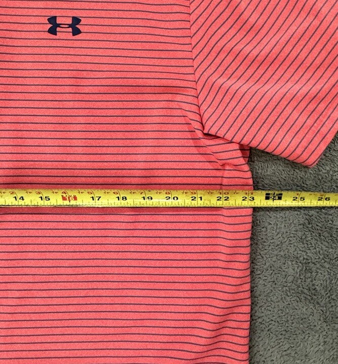 Under Armour Men's Heatgear XL Loose Fit Pollo Golf Shirt Red w/ Blue Stripes