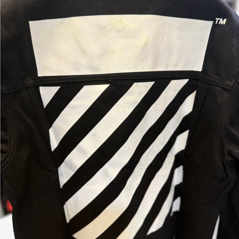Off-White Black Button-Up Denim Jacket Diag Tag SLIM Size XL