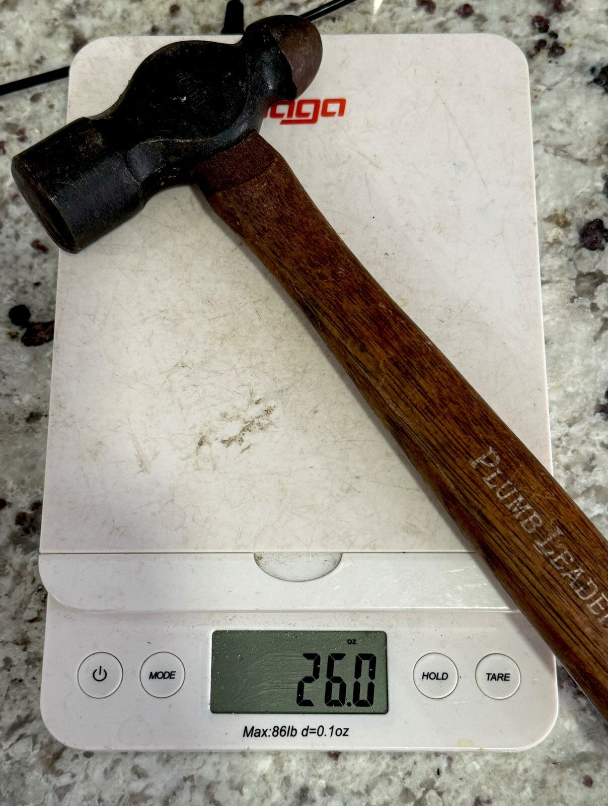 Vintage Plumb Ball Peen Hammer w/ Wooden Handle - 26 oz. USA Made Plomb, PLVMB