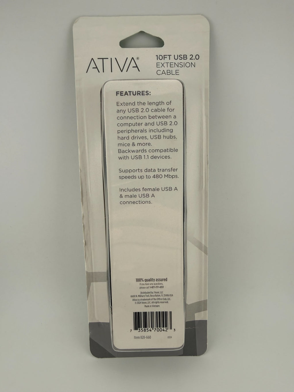 NEW Ativa 828-560 Black USB-A Male to Female 3.05m 10ft USB 2.0 Extension Cable