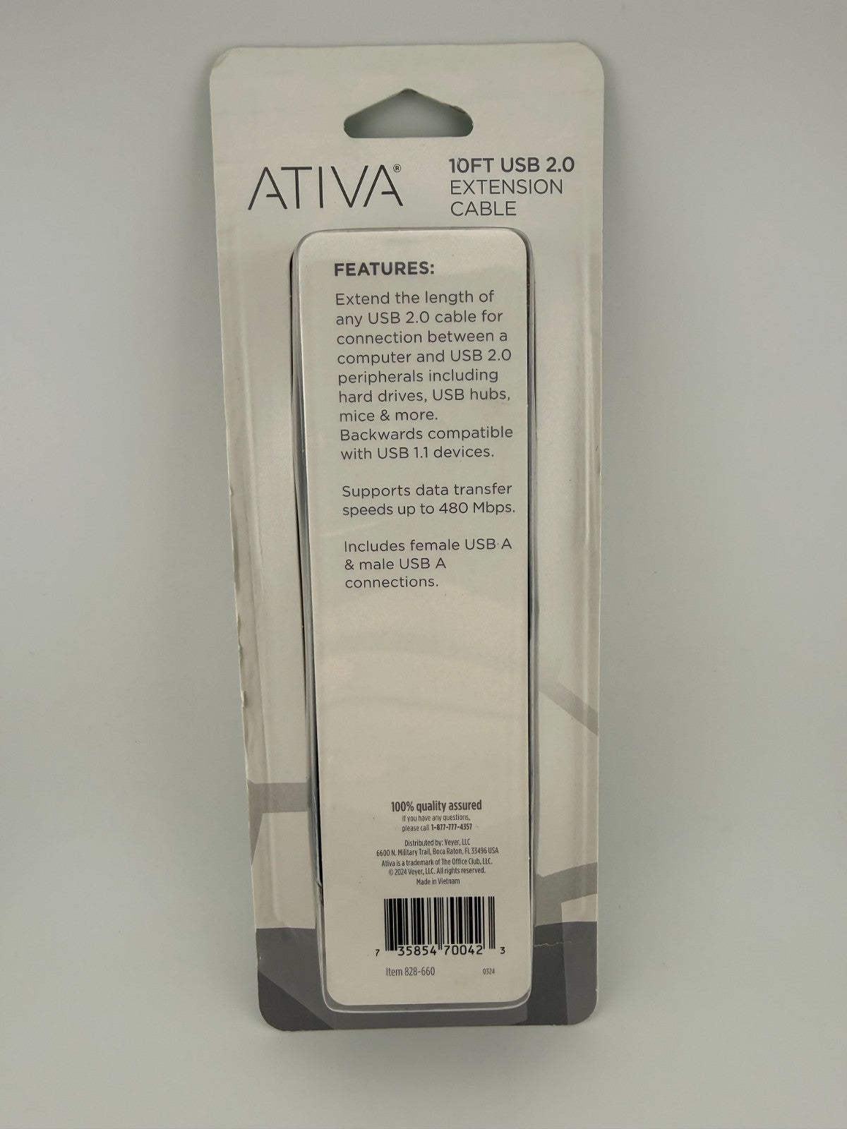 NEW Ativa 828-560 Black USB-A Male to Female 3.05m 10ft USB 2.0 Extension Cable