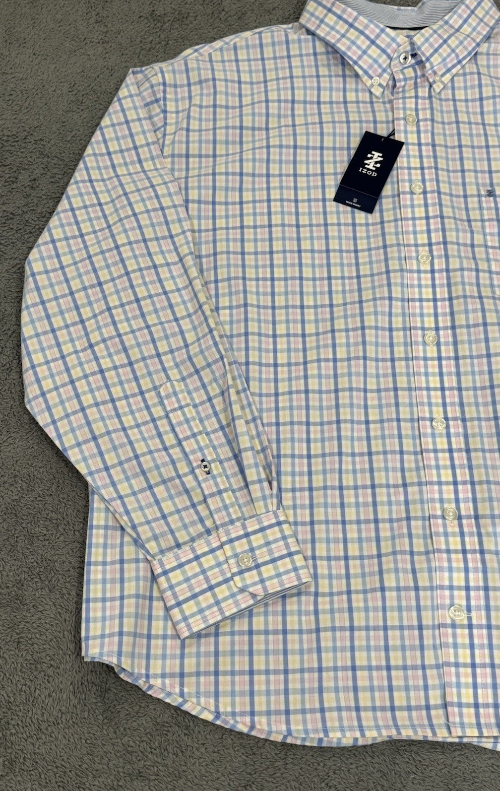 Izod NEW Comfort Sundress Men's Blue Plaid Button Shirt Big & Tall Size 2XL