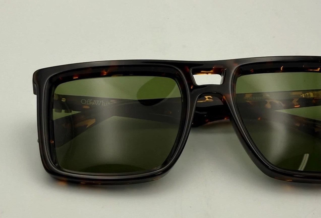 New Off-White Stratford Havana Square Sunglasses Men's Tortoise Shell Green Lens