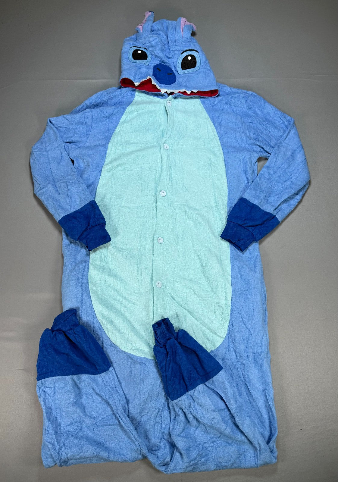 Disney Lilo & Stitch One Piece Costume Fleece Hooded Pajamas Adult Large Blue