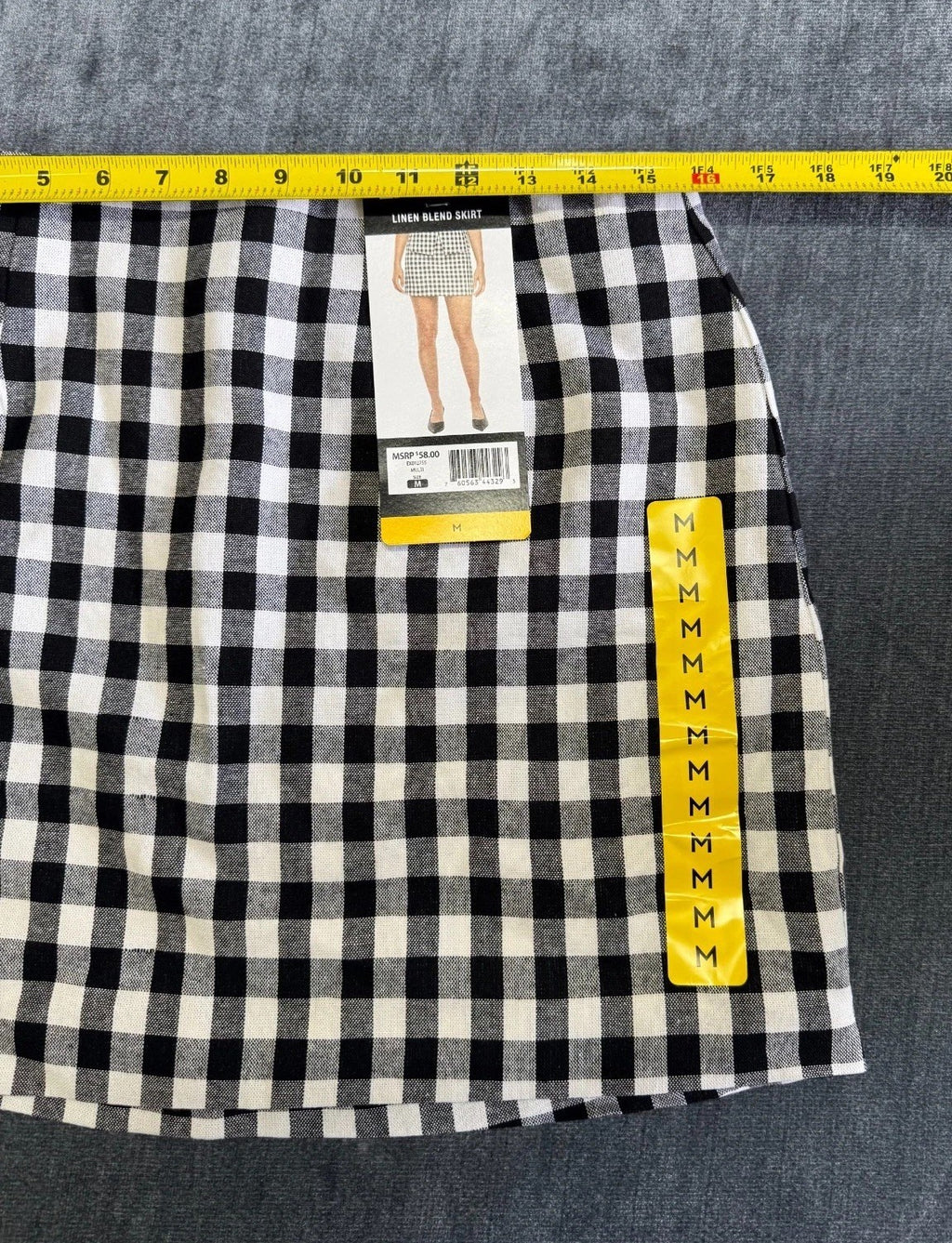 Express Linen Blend Mini Skirt Women's Medium White/Black Gingham Pleated Preppy