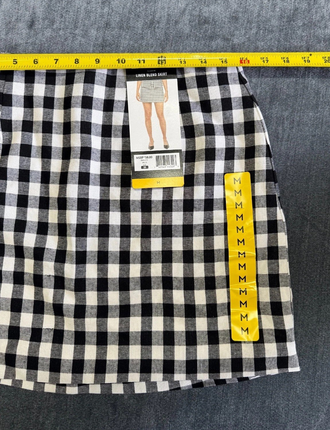 Express Linen Blend Mini Skirt Women's Medium White/Black Gingham Pleated Preppy