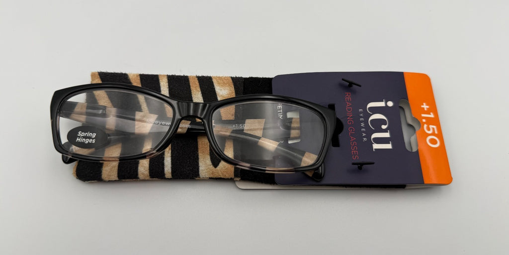 ICU Eyewear Women Reading Glasses +1.50 Magnification Black Frame With Case