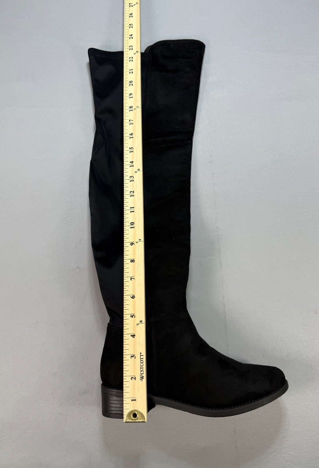 Eettaro Over Knee Suede Boots Women's 7 Black Side Zipper Almond Toe Block Heel