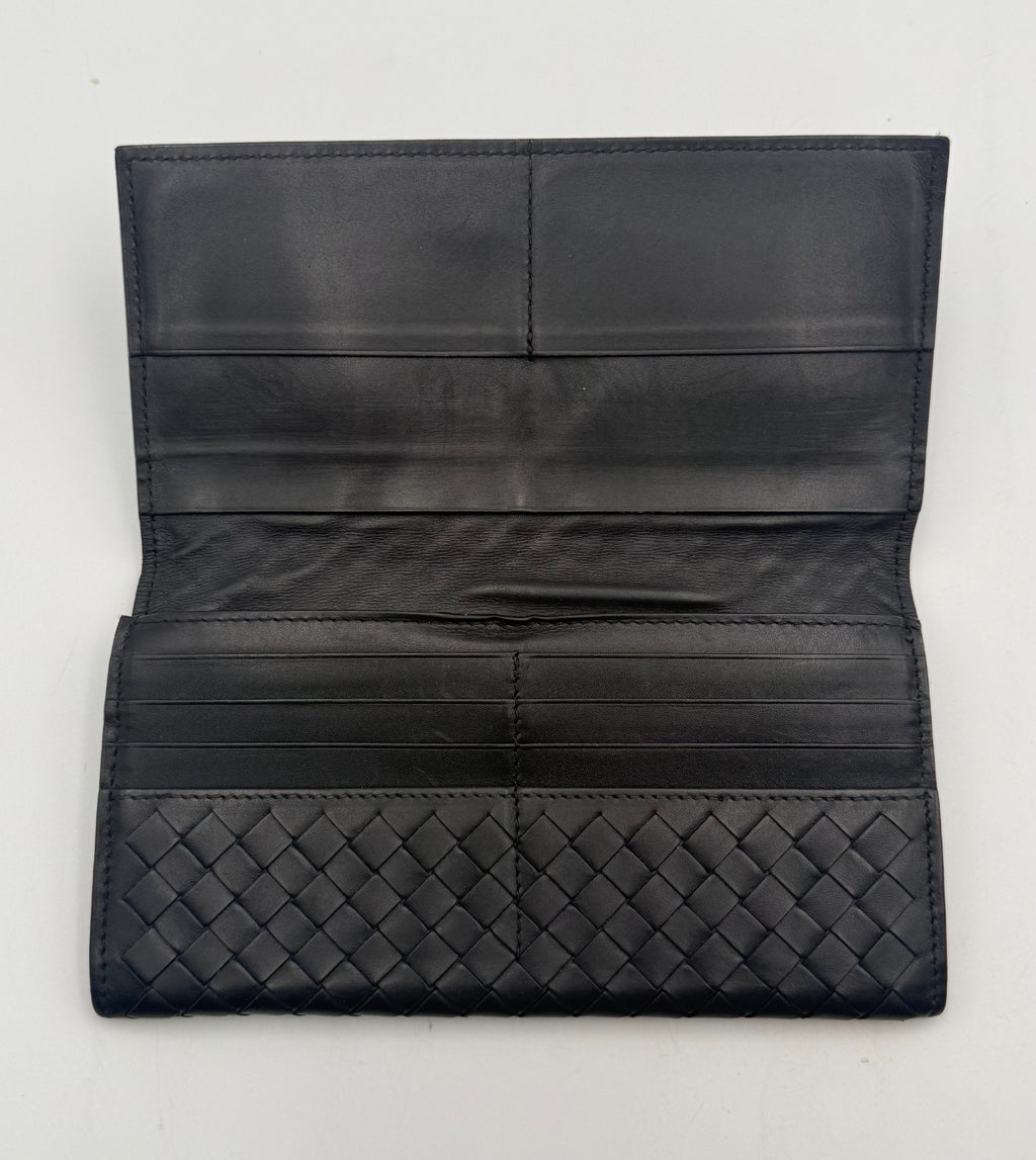 Bottega Veneta Slim Intrecciato Long Wallet Men's Black Leather Billfold Purse