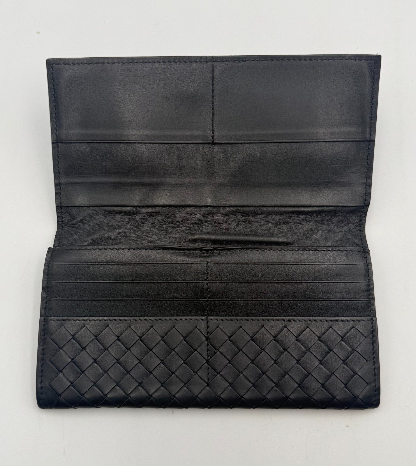 Bottega Veneta Slim Intrecciato Long Wallet Men's Black Leather Billfold Purse