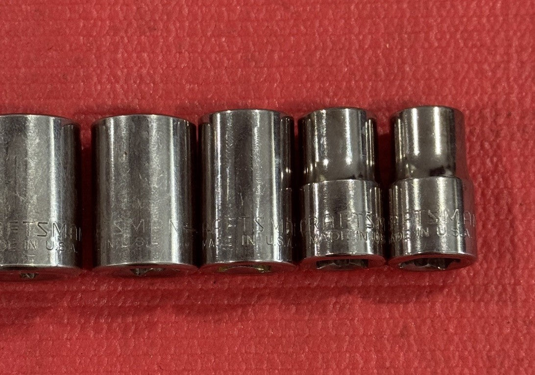 Vintage Craftsman 9pc Set 1/2" Drive 12PT  SAE Shallow Socket Set Made In USA