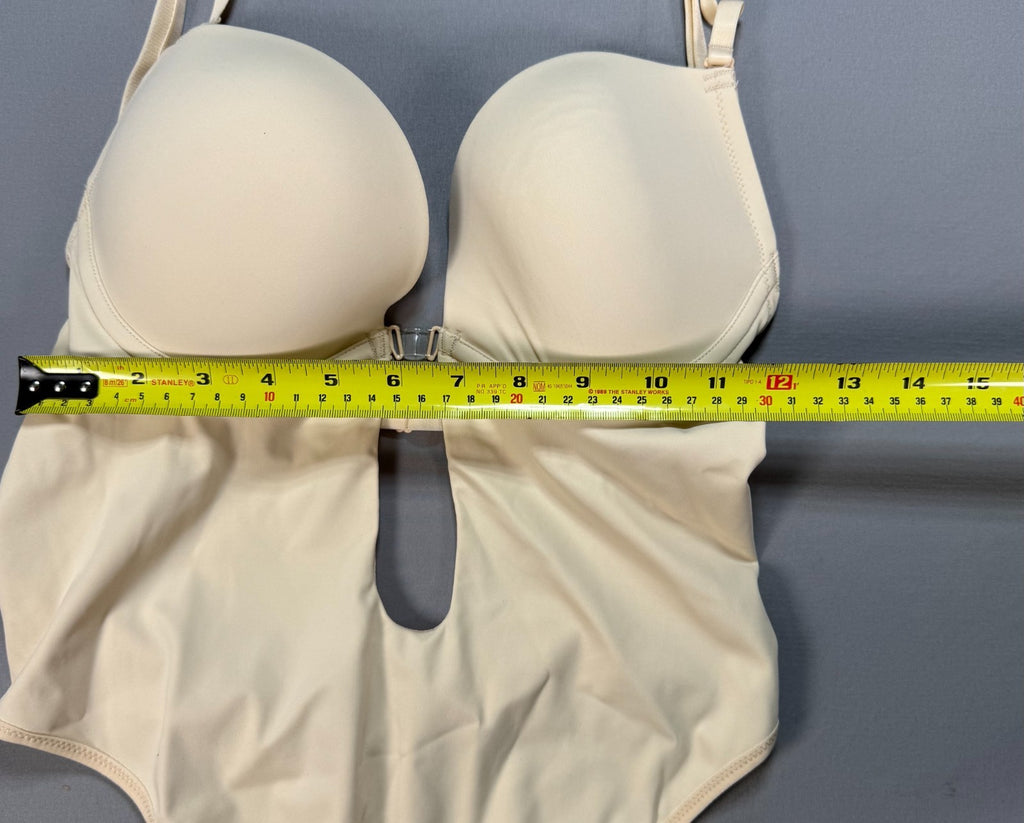 Women's Nude Medium Backless U Plunge Low Cut Clear Strap Shapewear Bodysuit