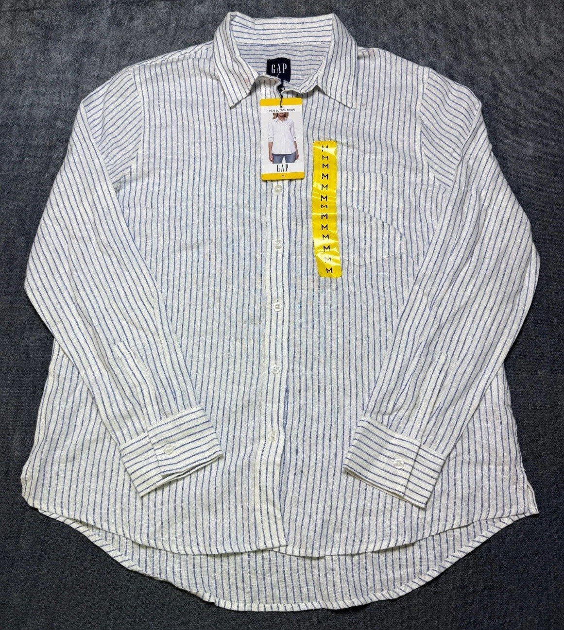 NWT Gap Striped Linen Button-Up Shirt Women's Medium White Long Sleeve Collared