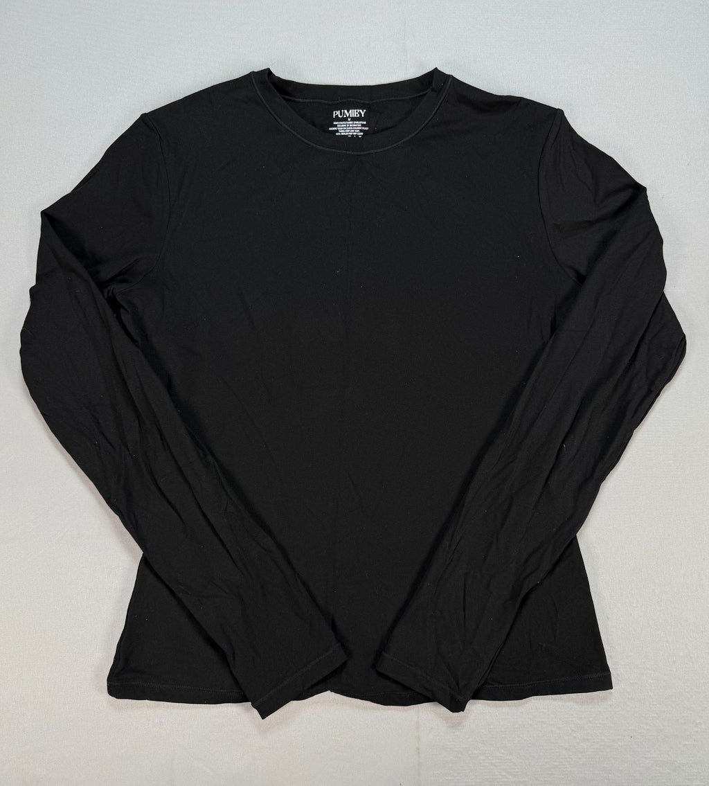 Pumiey Pullover Shirt Top Women's Medium Black Long Sleeve Crew Neck Casual Wear