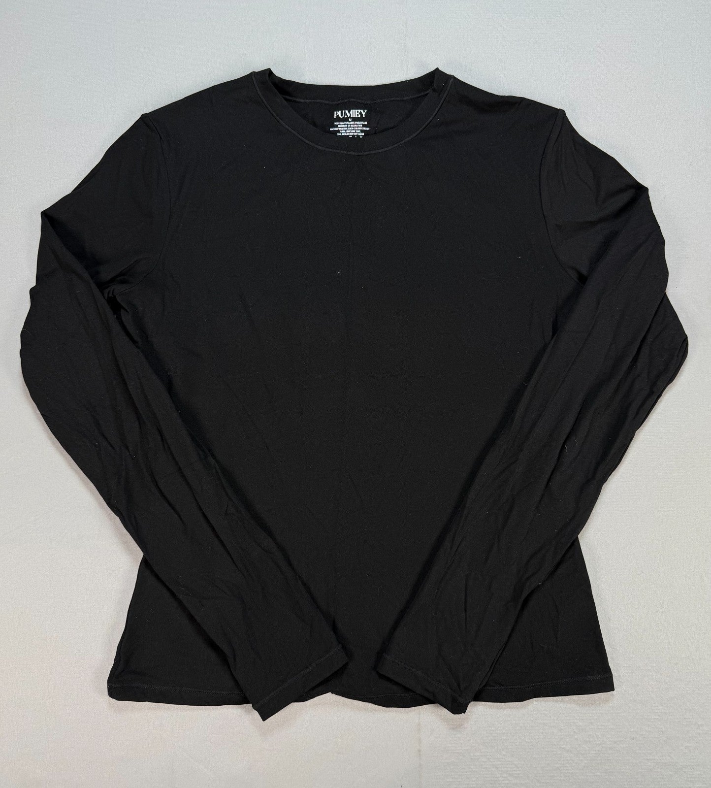 Pumiey Pullover Shirt Top Women's Medium Black Long Sleeve Crew Neck Casual Wear