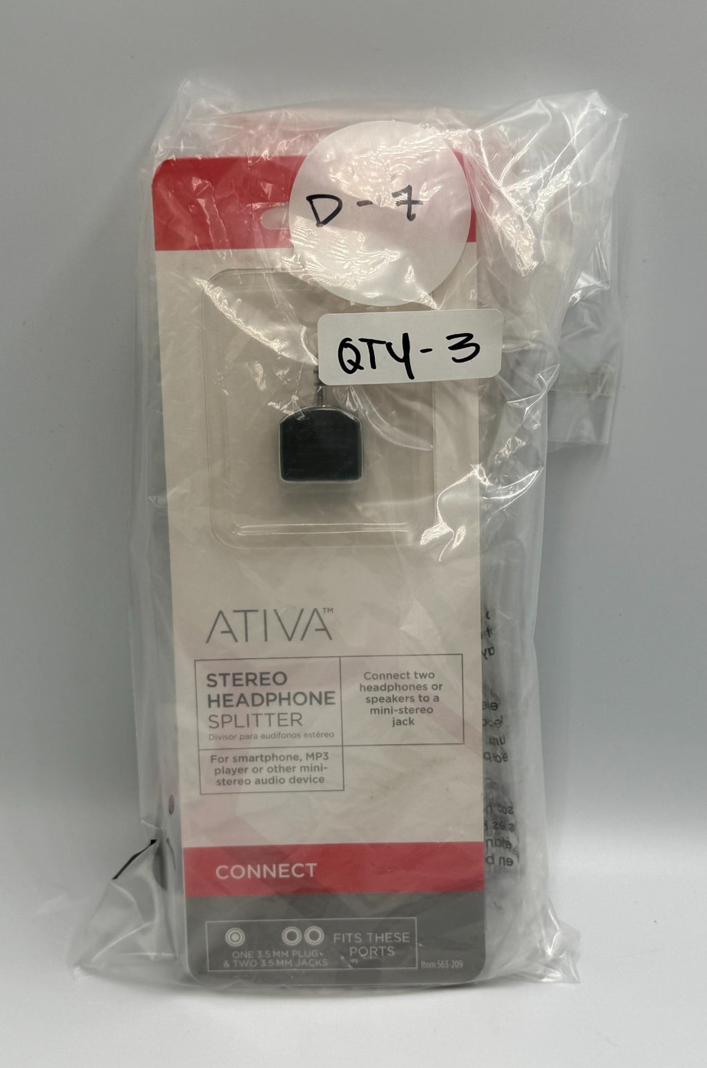 Ativa 563-209 1 Male to 2 Female Audio Adapter 3.5mm Stereo Headphone Splitter