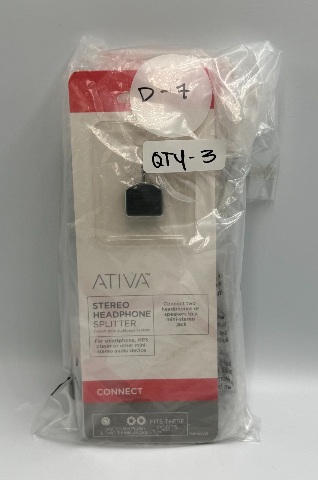 Ativa 563-209 1 Male to 2 Female Audio Adapter 3.5mm Stereo Headphone Splitter