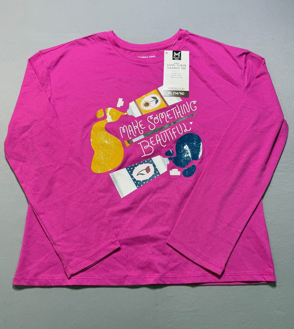 NWT Member's Mark Long Sleeve Graphic Tee Shirt Girls XL 14/16 Crewneck Pullover