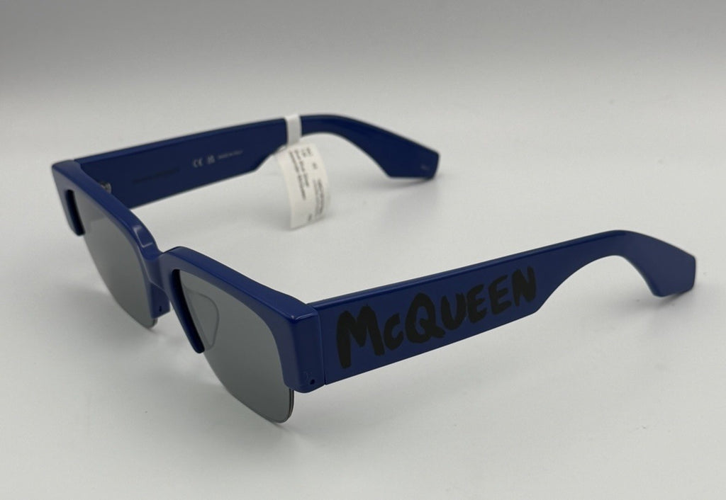 Alexander McQueen 76000236 Blue Rectangular Sunglasses Bold Logo Unisex Italy