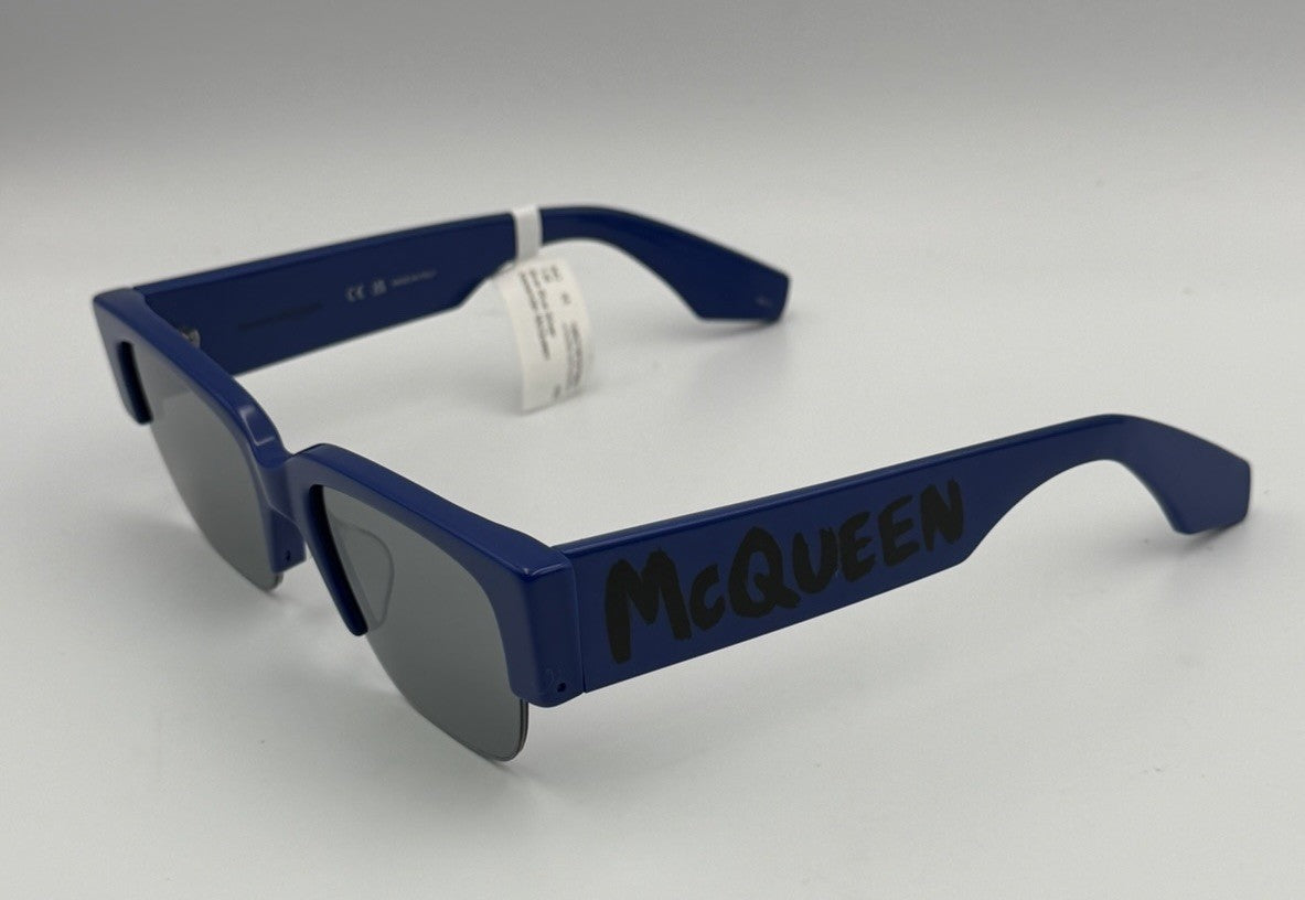 Alexander McQueen 76000236 Blue Rectangular Sunglasses Bold Logo Unisex Italy