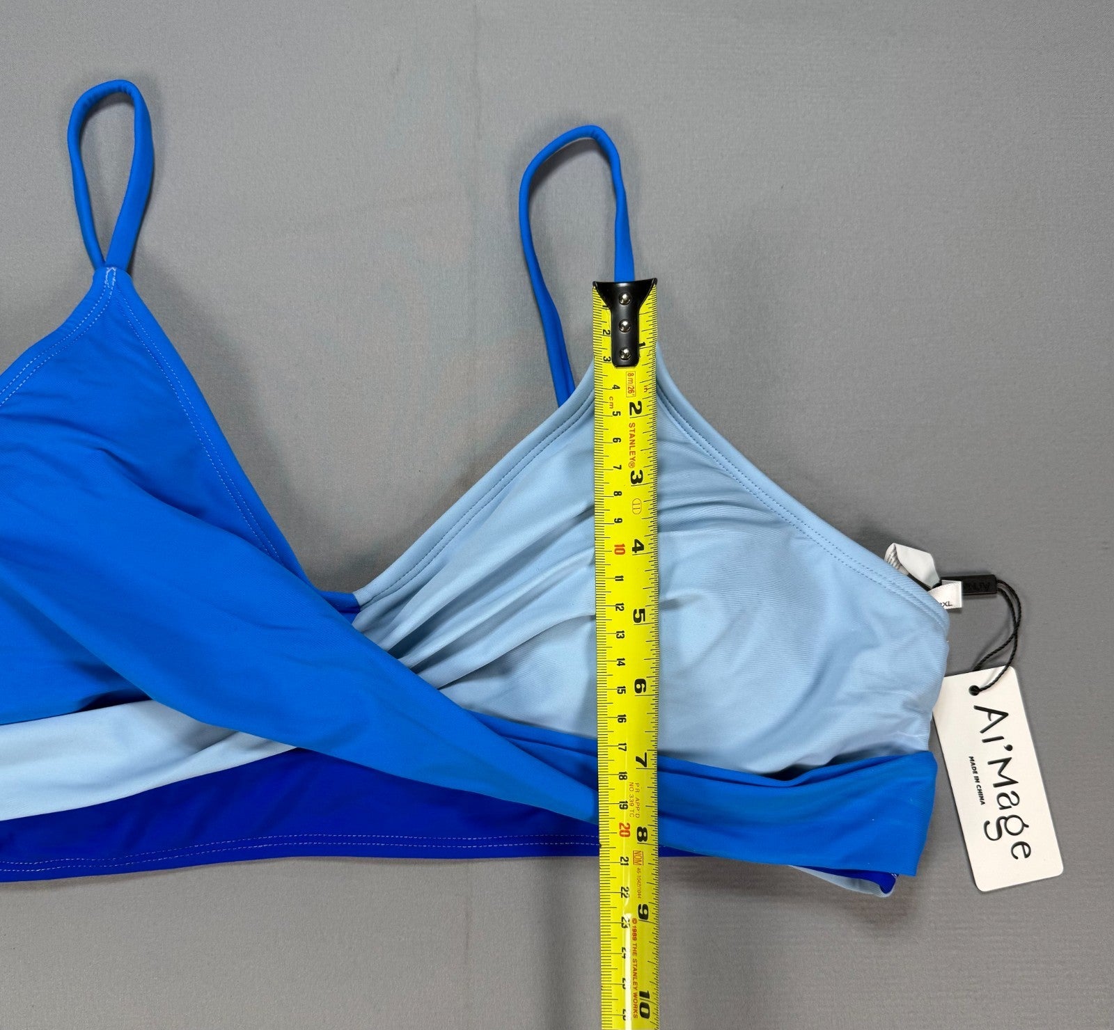 NWT AI'MAGE 2 Piece Bikini Set Women 2XL Blue Color Block High Waisted Swimsuit