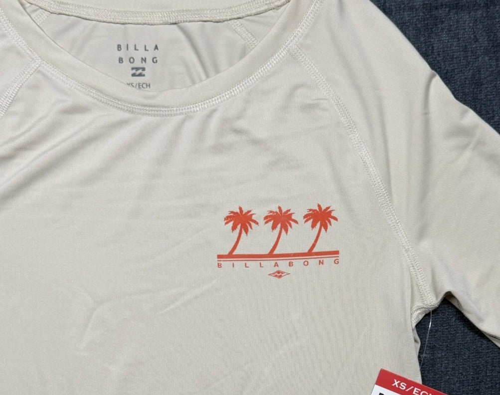 Billabong Women's UV Tee long sleeve Sun Shirt Tan White NEW | CHOOSE YOUR SIZE!