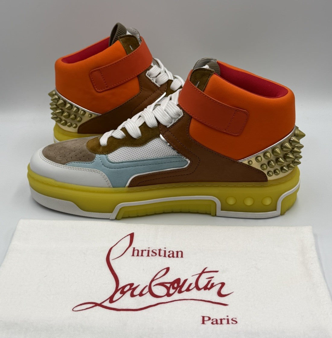 AUTHENTIC Christian Louboutin High Top Sneakers Red Sole Size 44.5 EU 11.5 US