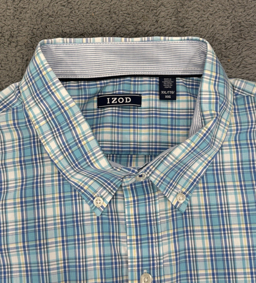 Izod NEW Comfort Bachelor Button Men’s Blue Plaid Button Shirt Size XXL