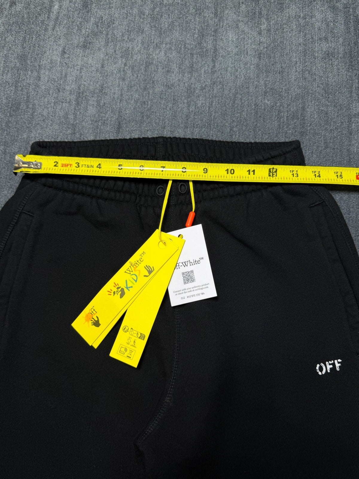 Off-White Stamp Plain Sweatpants Black Kids 12 Black Slash Pockets 100% Cotton